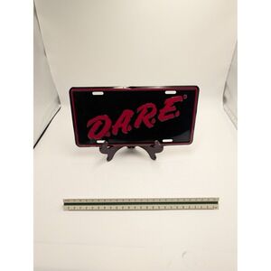 Vintage DARE License Plate Metal Vanity Tag Black Red Embossed Logo Retro 90s